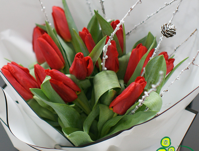 Букет из красных тюльпанов ,,Тайна и красота" Фото